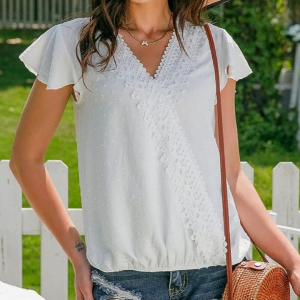Chiffon V Neck Short Sleeve Top